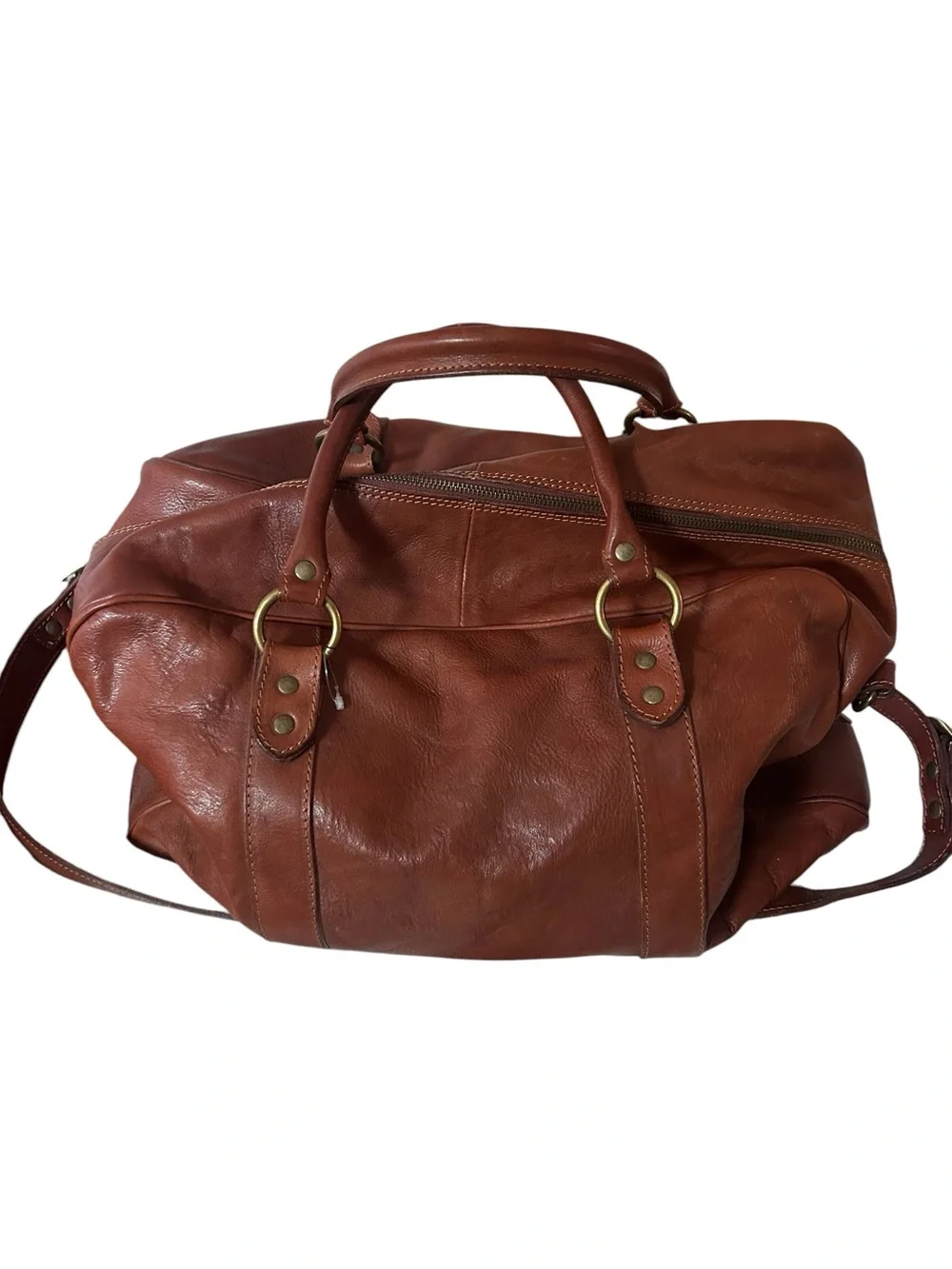 I Medici Firenze Italian Leather Weekender Duffel Bag Cognac Brown Travel Tote